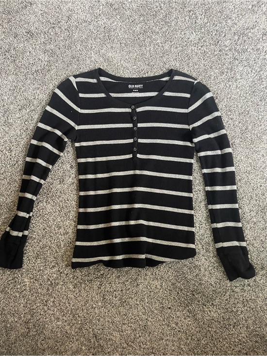Old Navy Tops - Old Navy Black and White Striped Henley Long Sleeve Top